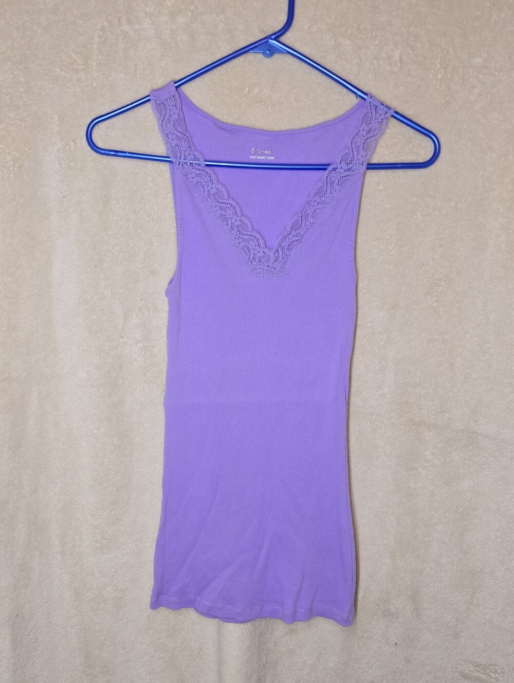 Express Women's Lavender Rib-Knit Camisole V-neck Lace Trim Size Small